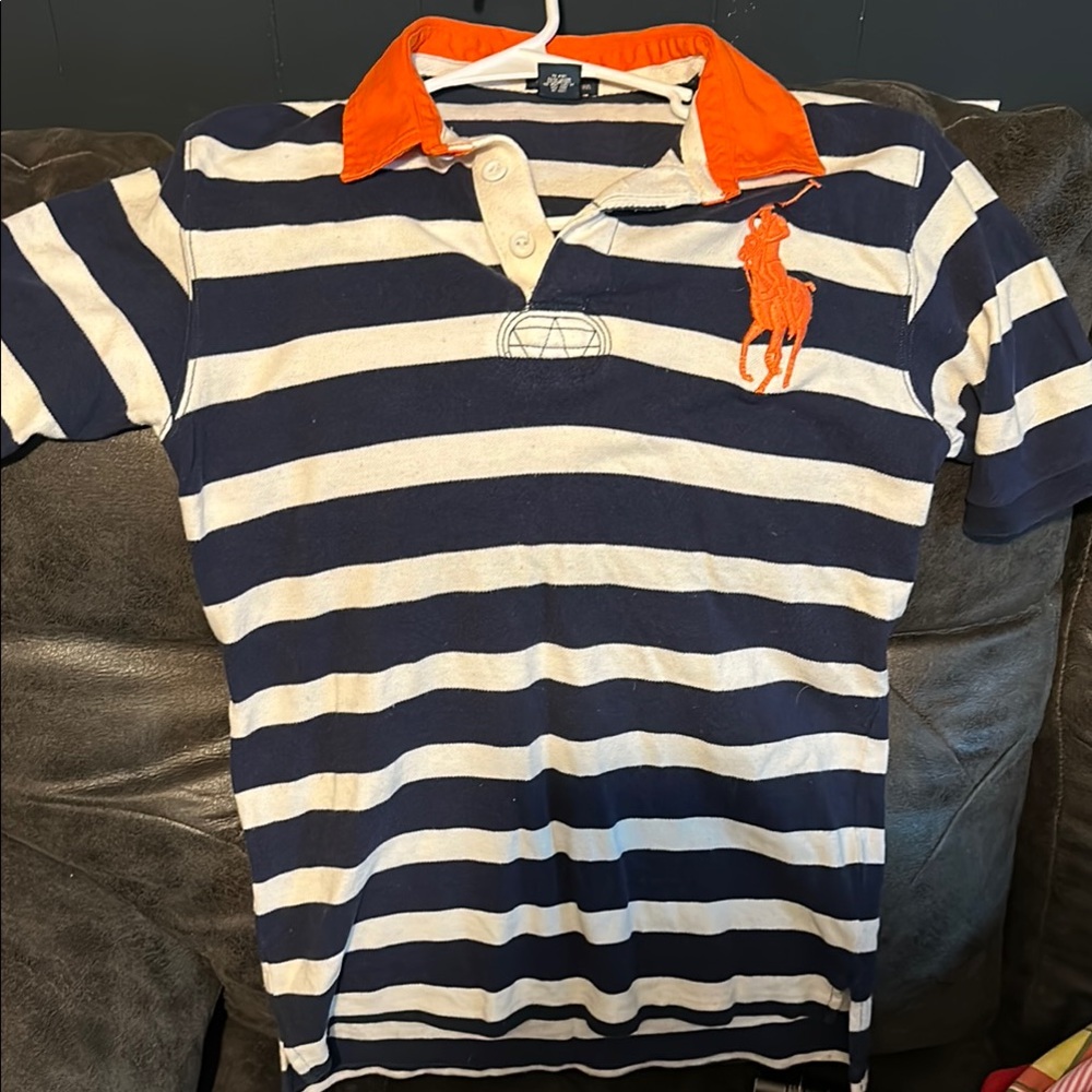 Ralph Lauren Kids Striped Polo Shirt - Navy and Orange